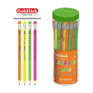 Goldfish Raushan 48 Pcs Plastic Jar HB Fluorescent Body Pencils with Matching Eraser